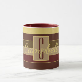 TAZA MASCULINE MONOGRAM BROWN MAROON YELLOW STRIPE