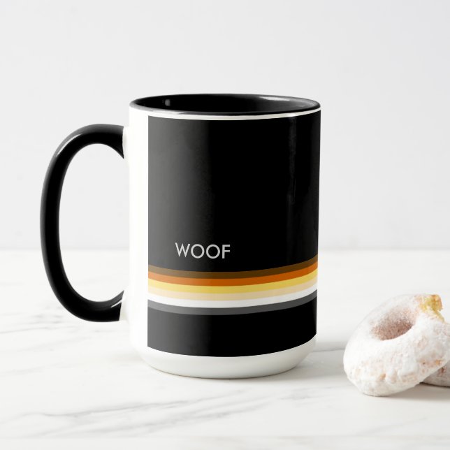 Taza Masculino y elegante oso gay con WOOF Bandera del  (Con donut)