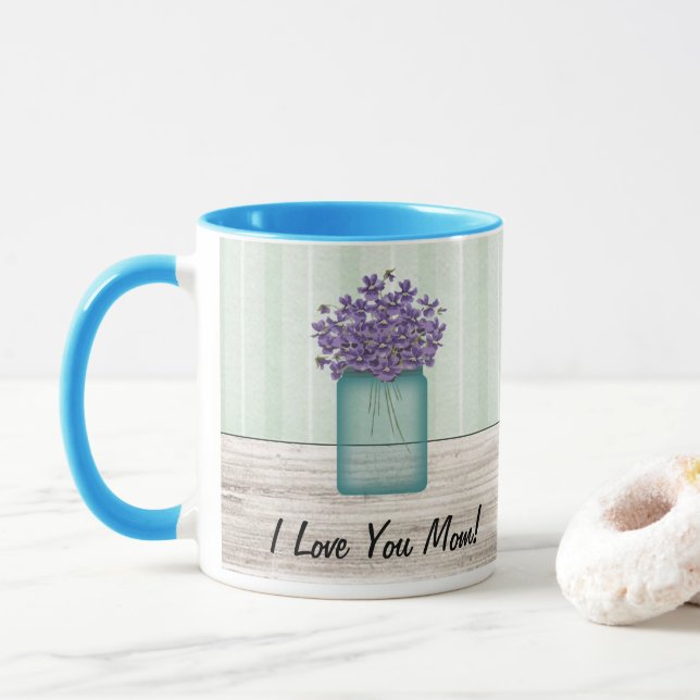 Taza Mason Jar de Violets: Mug del Día de la Madre (Con donut)