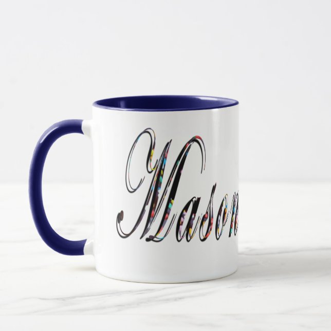 Taza Mason, Nombre, Logo, Café Combo Azul Mug. (Izquierda)