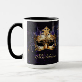 Taza Masquerade Mask Gold Purple Black Moody Name Gift