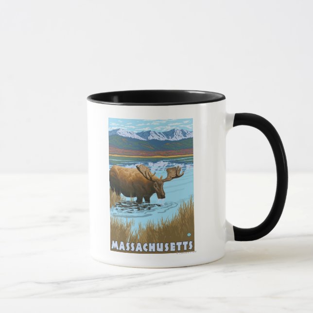 Taza MassachusettsMoose bebiendo en el lago (Derecha)