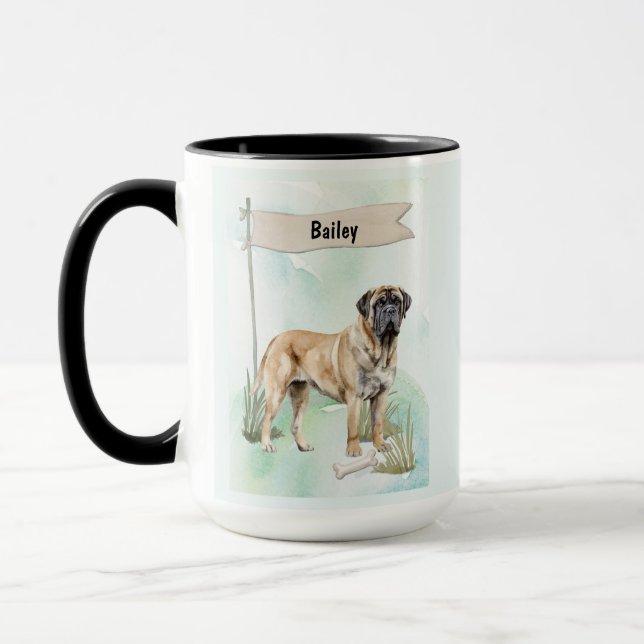 Taza Mastiff Watercolor Personalized Dog (Izquierda)