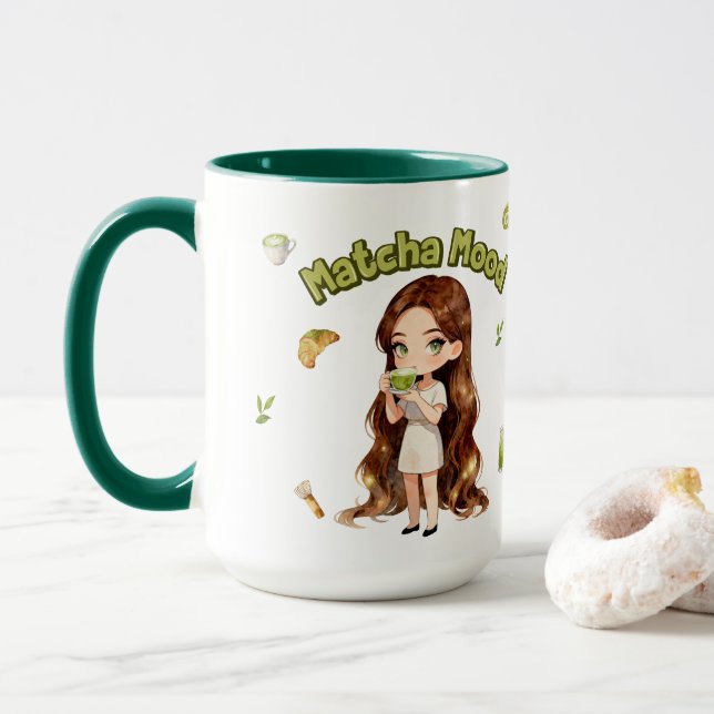 Taza Matcha Mood Aesthetic Design Cute Green Tea Vibes (Con donut)