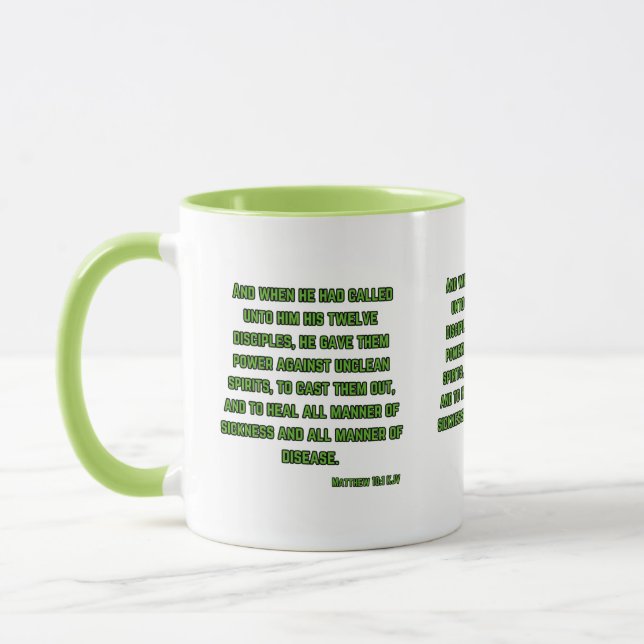 Taza Mateo 10:1 Escritura de Biblia KJV de dos tonos (Izquierda)