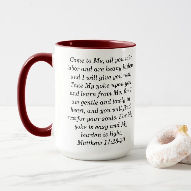 Taza Mateo 11:28 Personalizado Escritura de café de dos (Con donut)