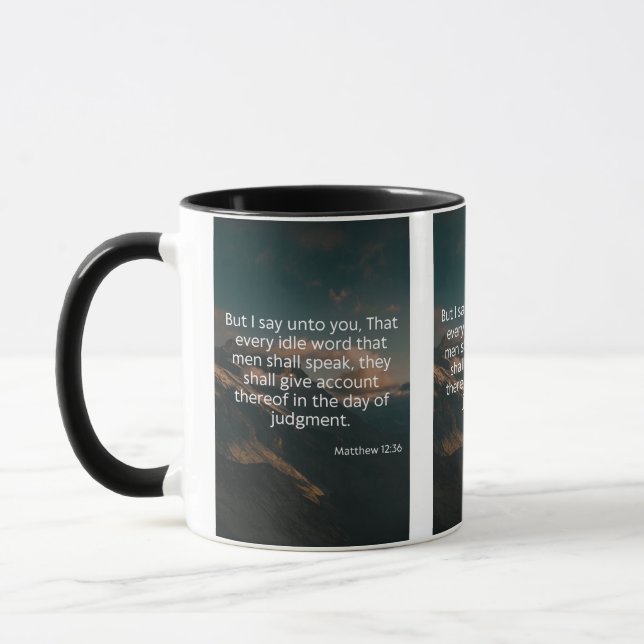 Taza Mateo 12:36 KJV Biblia Verse Pic Mug De Dos Tones (Izquierda)