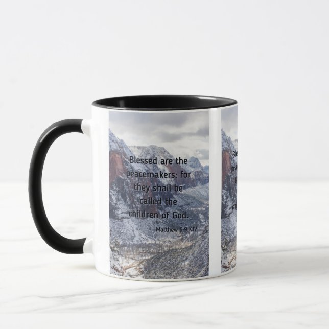 Taza Mateo 5:9 Biblia Verse Mug de dos tonos (Izquierda)