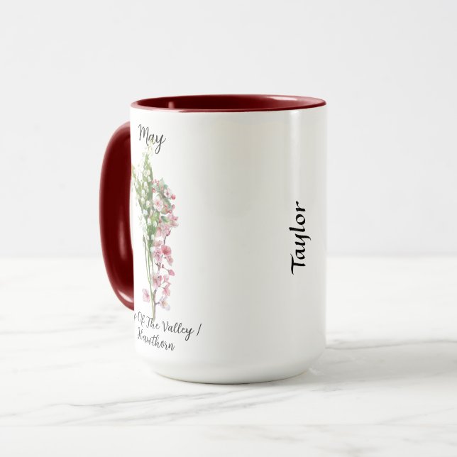 Taza May Birth Flower Lily del Valle y Hawthorn (Anverso izquierdo)