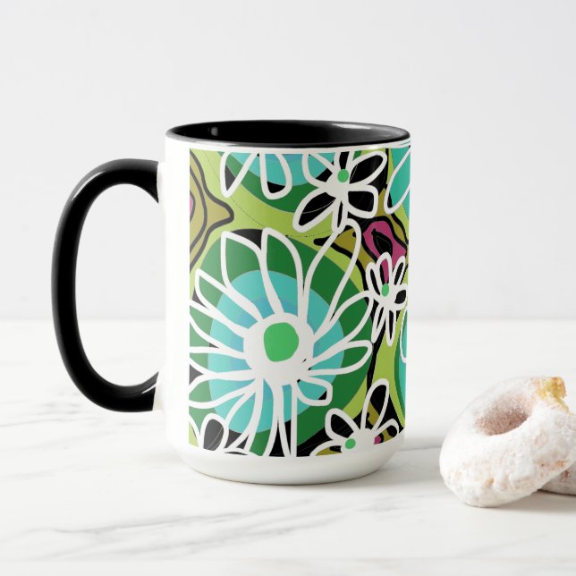 Taza Mazipoodles Amor Flores - Blanco Verde azulado Ver (Con donut)