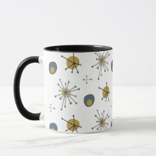 Taza MCM Atómico Starburst Pattern Naval, Mostaza, Gris