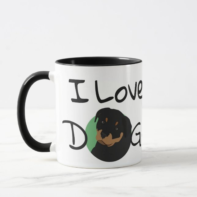 Taza Me encanta el corazón de los perros Rottweiler (Izquierda)
