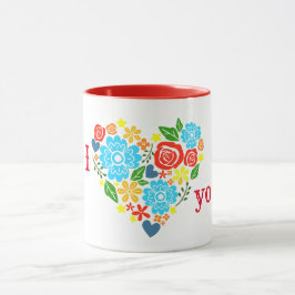 TAZA ME ENCANTA EL DISEÑO FLORAL DEL CORAZÓN DE VALENTI