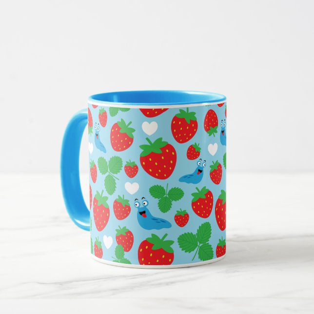 Taza Me encanta el patrón sin mar de las fresas (Anverso izquierdo)