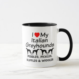 Taza Me encanta mi peluca de cuatro Greyhounds italiano