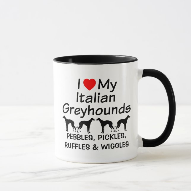 Taza Me encanta mi peluca de cuatro Greyhounds italiano (Derecha)