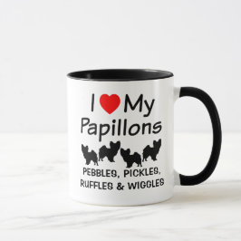 Taza Me encanta mi peluca de cuatro perros papilones