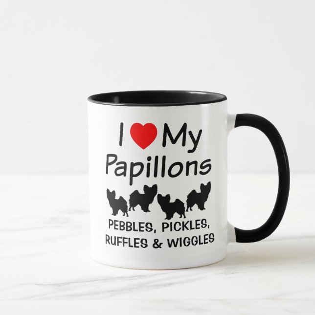 Taza Me encanta mi peluca de cuatro perros papilones (Derecha)