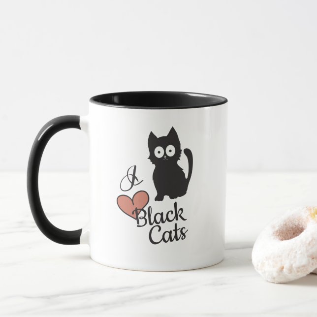 Taza Me encantan los gatos negros (Con donut)