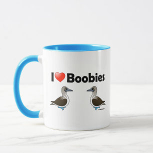 Taza Me encantan los pechos con pies azules