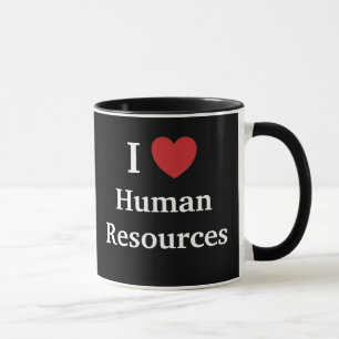 Taza Me encantan los recursos humanos, negro y rojo
