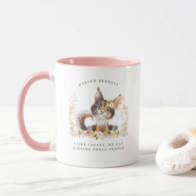 Taza Me Gusta El Café, Mi Gato Y Tres Personas | Inicia (Con donut)
