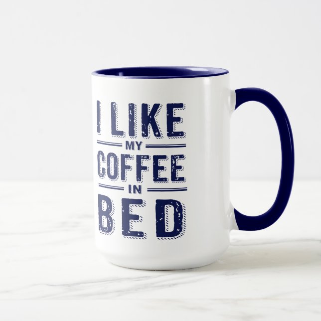Taza Me Gusta Mi Café Con Texto Azul De Cama (Derecha)