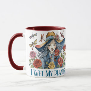 Taza Me Mojé Mis Plantas - Chica Con Rosas