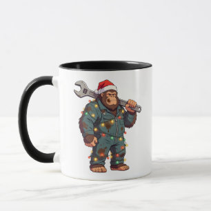 Taza Mecánico de Bigfoot Sasquatch Navidad Cuello Azul