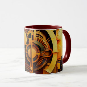 Taza Mecanismo Dorado Abstracto Steampunk