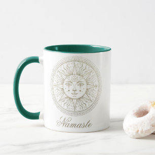 Taza Medallón celeste   Boho Zodiac Sun Face Mandala