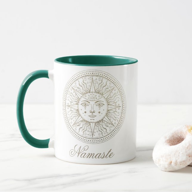 Taza Medallón celeste | Boho Zodiac Sun Face Mandala (Con donut)