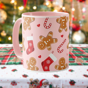 Taza Medias de caramelo de jengibre Navidad Rosa
