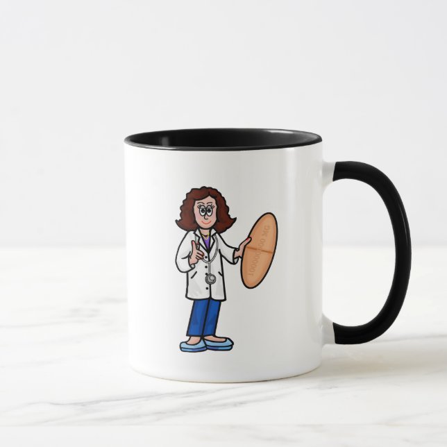 Taza Médica de brunette con tapón de píldora gigante (Derecha)