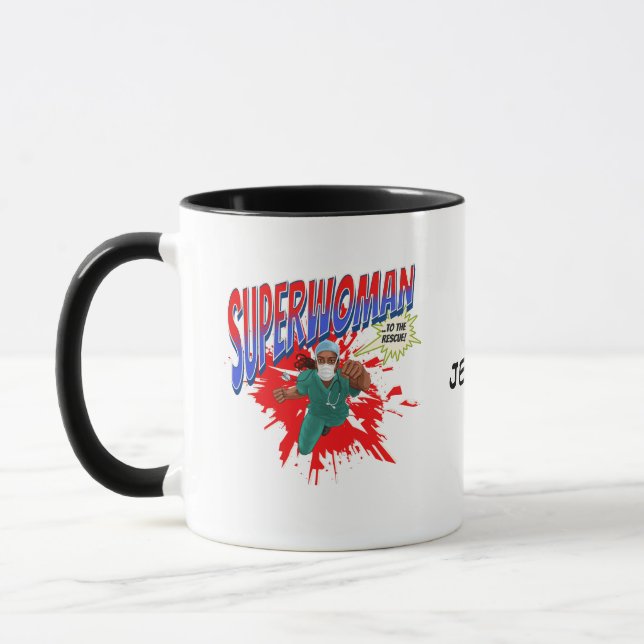 Taza Médico, Enfermero, Médica. Nombre modificable (Izquierda)