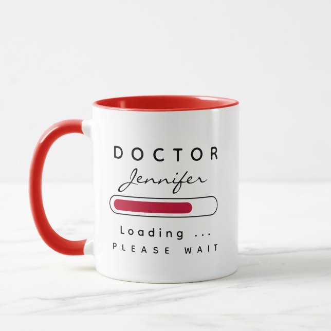 Taza MÉDICO [Nombre] Cargando rojo y blanco (Izquierda)