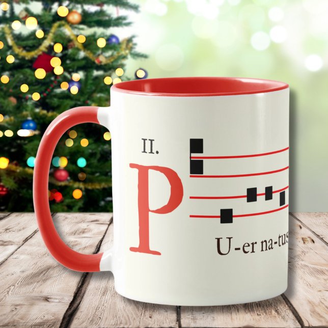 Taza Medieval de Navidades latinos cantados por gregori (Celebrate ancient Christmas traditions with our Gregorian Chant Latin Mass two-toned mug!)