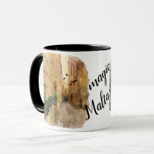 Taza Medieval Narrow Street Old Building Watercolor