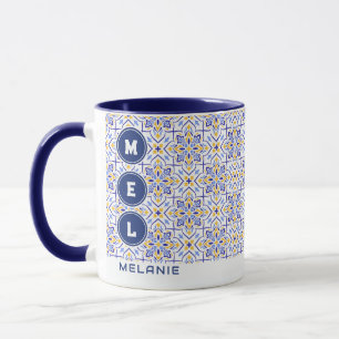 Taza Mediterranean Crown Elegant Blue and Gold Floral