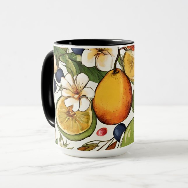 Taza Mediterranean Limes, Lemons and Flowers. Painted (Anverso izquierdo)
