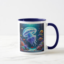 Taza Méduses et poissons tropicaux dans un récif.
