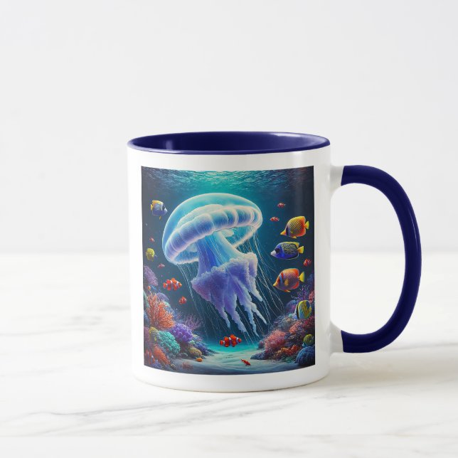 Taza Méduses et poissons tropicaux dans un récif. (Derecha)