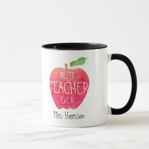 Taza Mejor acuarela personalizada de Apple del profesor