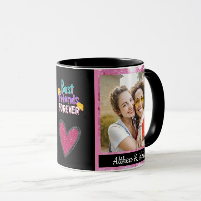 Taza Mejor Amigo Purpurina Rosa Para Siempre Foto Mug (Anverso derecho)