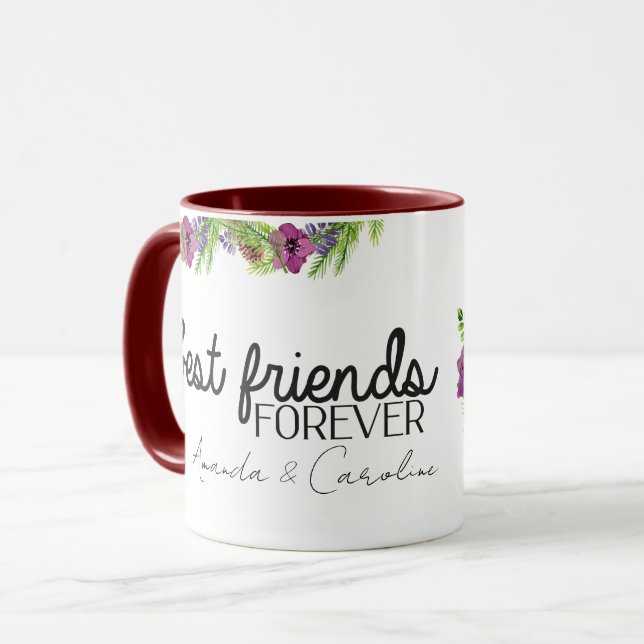 Taza Mejor Amigos Para Siempre Personalizado Floral BFF (Anverso izquierdo)