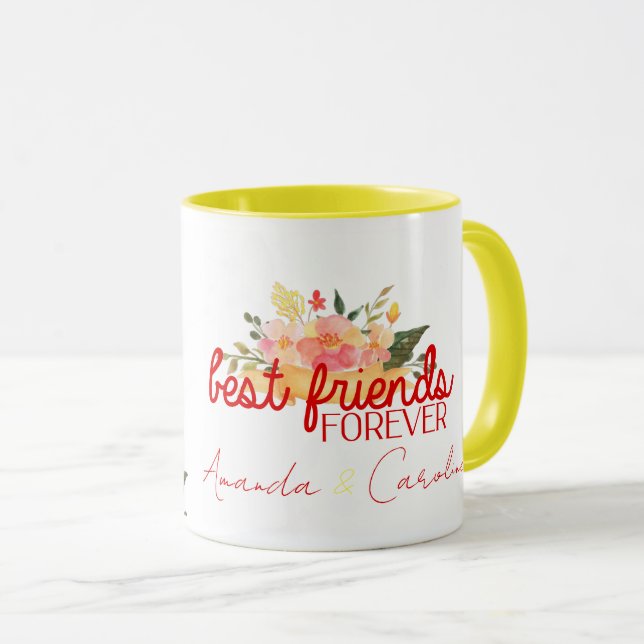 Taza Mejor Amigos Para Siempre Personalizado Floral BFF (Anverso derecho)
