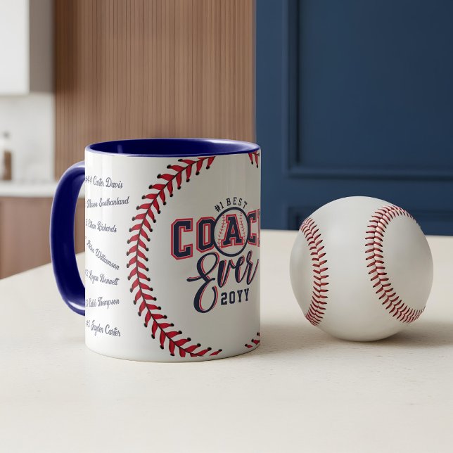 Taza Mejor Entrenador Regalo Equipo de Béisbol Nombres  (Best Coach Ever Baseball Fun Gift with Team Names Mug)