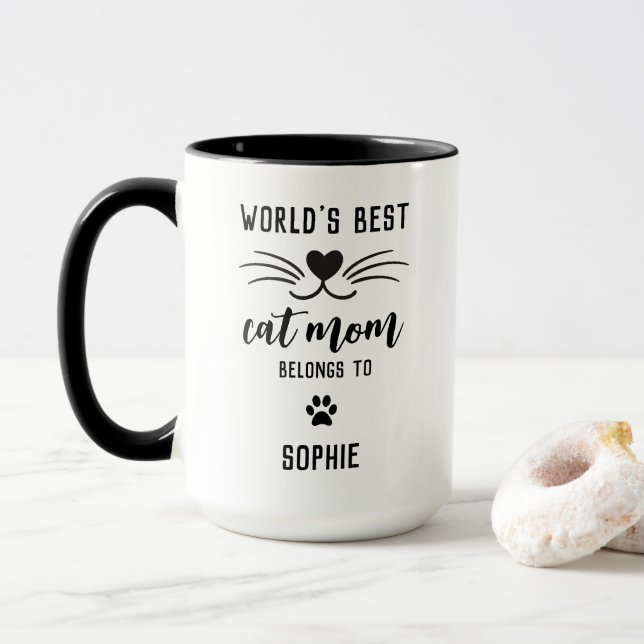 Taza Mejor Gato Que Mamá Pertenece A Nombre Personaliza (Con donut)