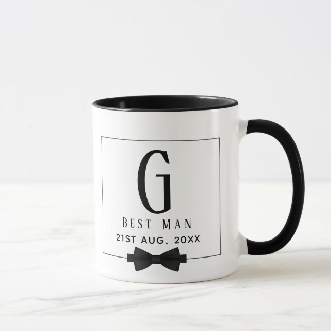 Taza Mejor Hombre Groomsman Monogramado Bow Tie Gracias (Derecha)