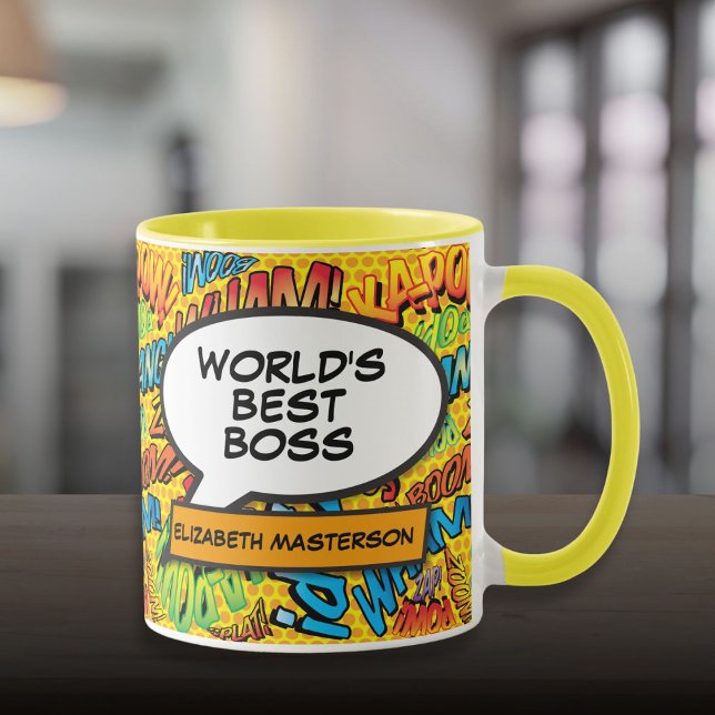 Taza Mejor Huésped de Cómic de Arte Pop Retro Divertido (Best Boss Ever Fun Retro Pop Art Comic Book Mug)